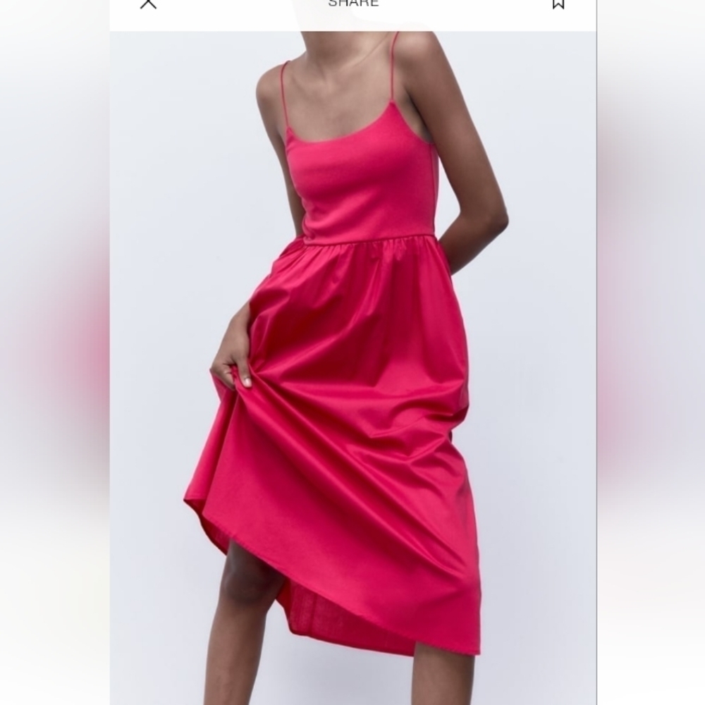 ZARA combination Pink Casual Elastic Strap Midi dress Sz-S